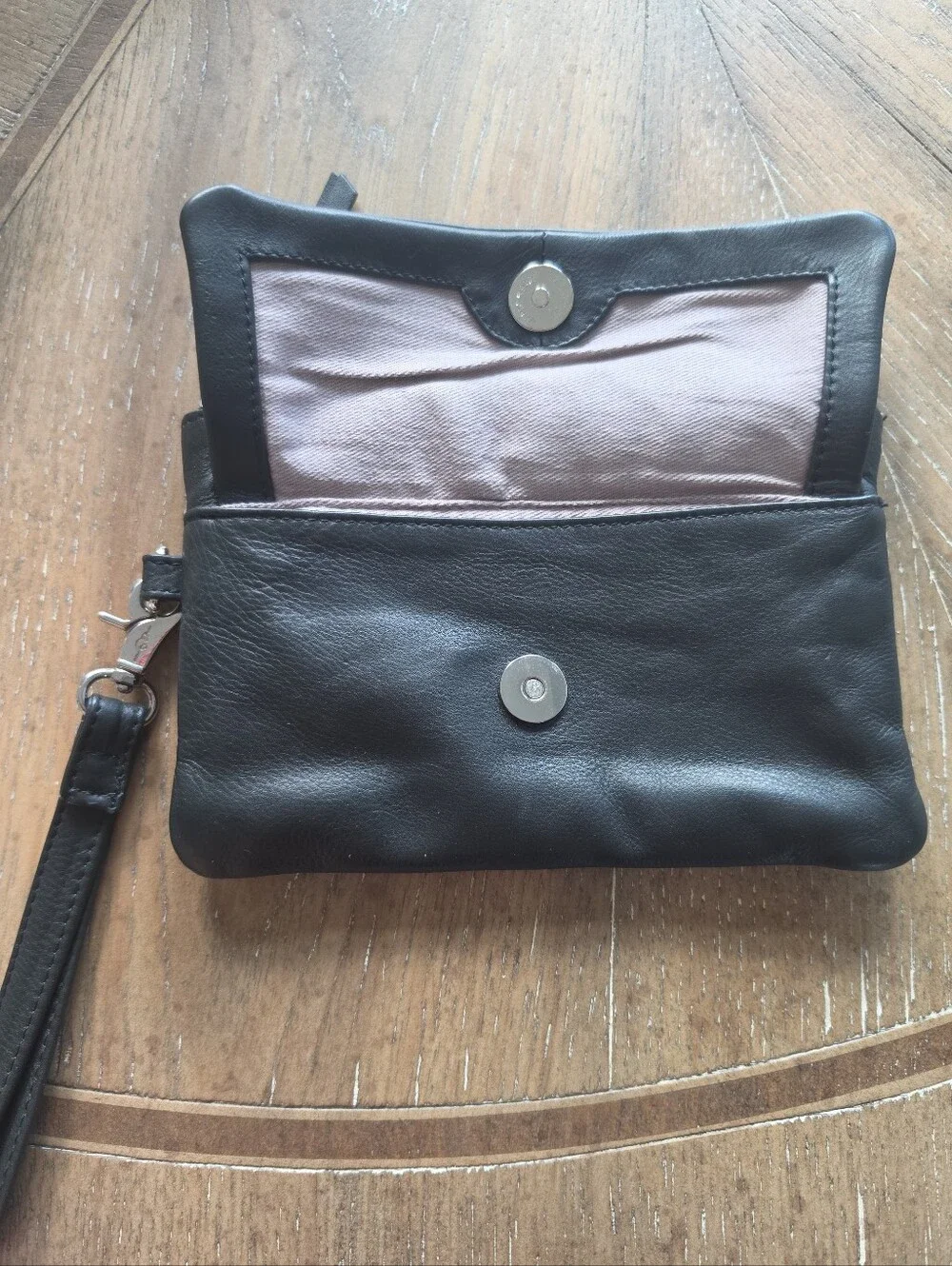 DAY & MOOD Anthropologie Denmark Black Leather Clutch Wristlet